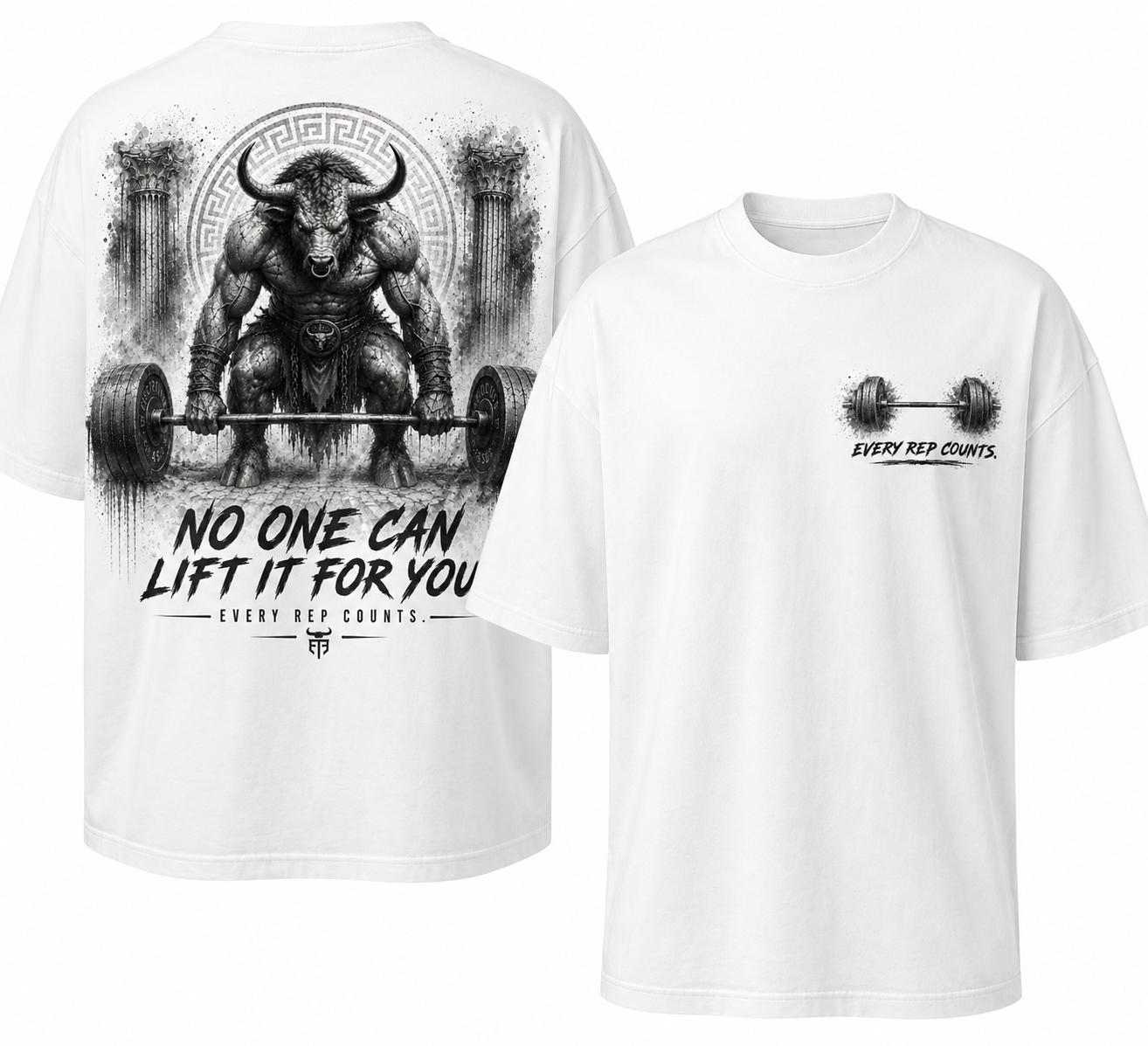 Gym T-Shirt No One Can Lift It For You - Minotaur design front and back