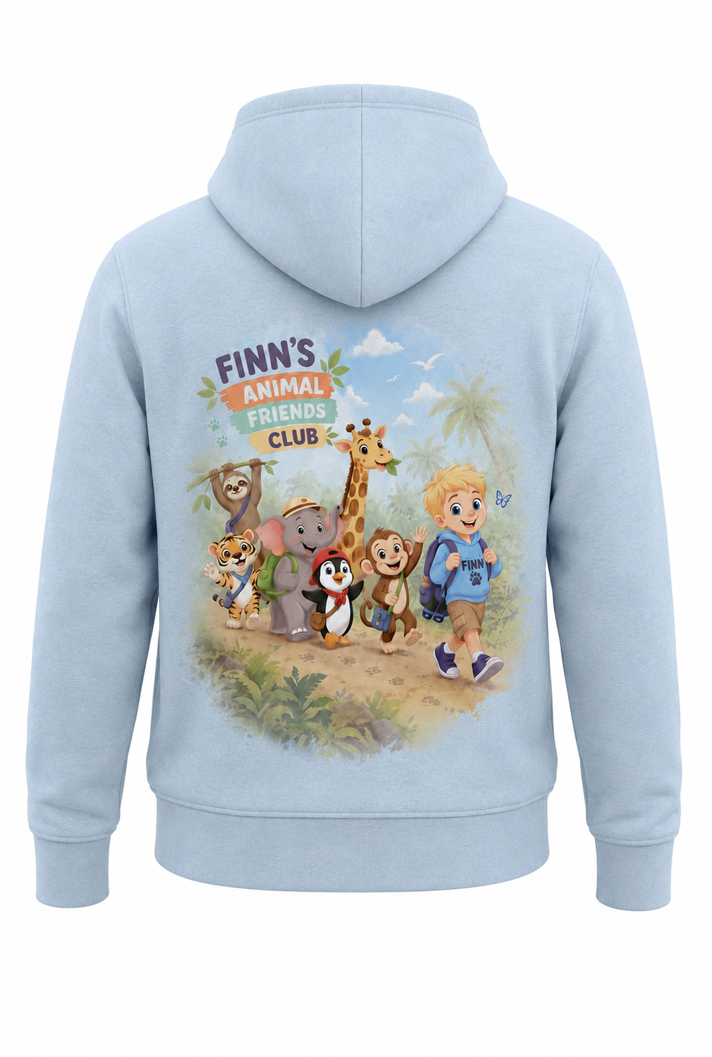Kids Personalised Animal Friends Club Hoodie - front view with chest logo
