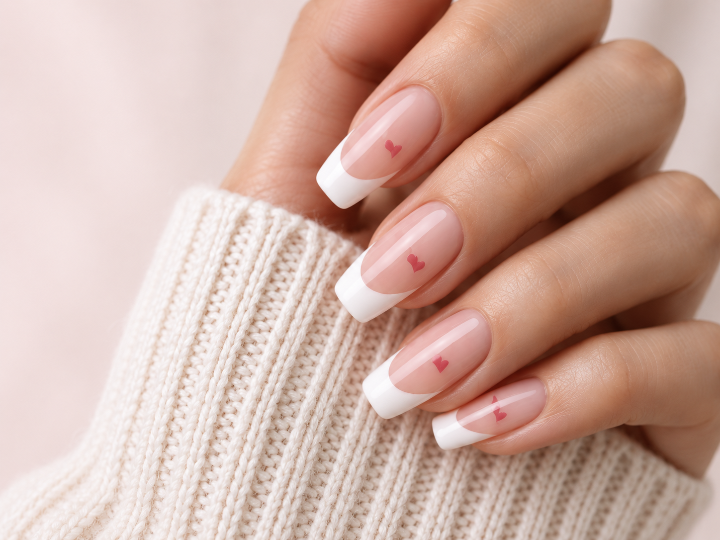 DiDs Co. pink French manicure with heart nail art